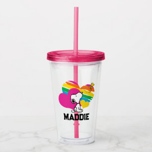 Vaso Acrílico Snoopy y Woodstock   Corazones arcoiris