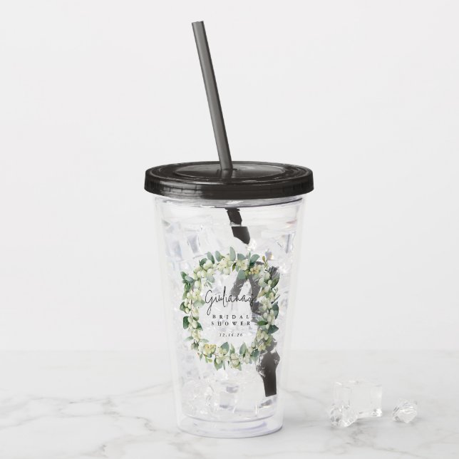 Vaso Acrílico Snowberry y Eucalyptus Wreath Boda personalizado (Anverso (hielo))