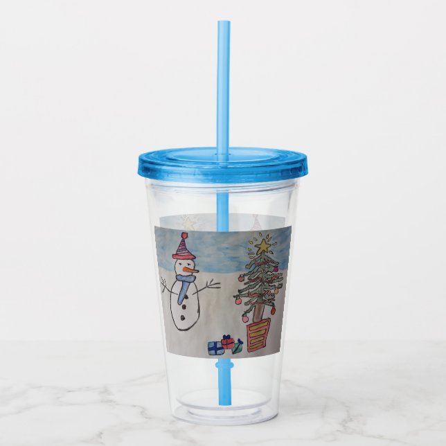 Vaso Acrílico Snowman y Árbol de Navidad (Anverso)