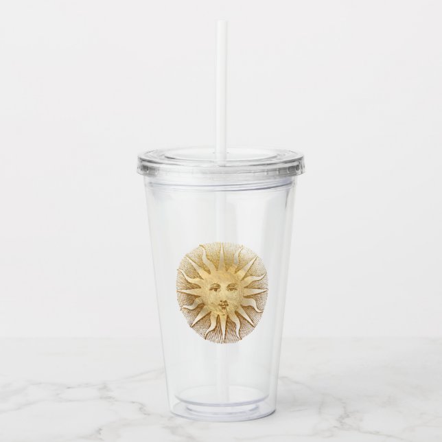 Vaso Acrílico Sol Vintage Dorado (Anverso)