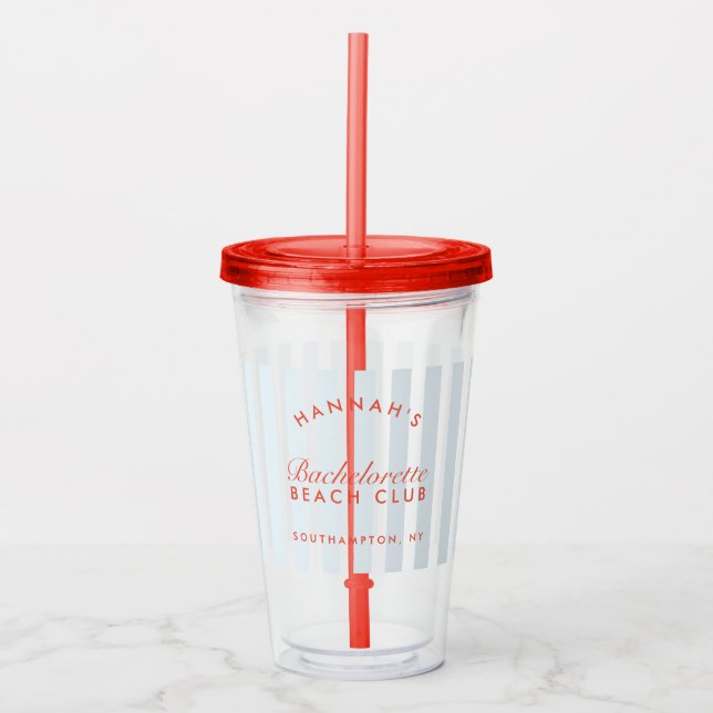 Vaso Acrílico Soltera Rayas Retro Rojas y Azules (Anverso)