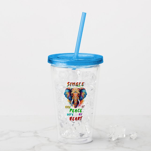 Vaso Acrílico Soltero Y En Paz Con Mi Corazón (Reverso (hielo))