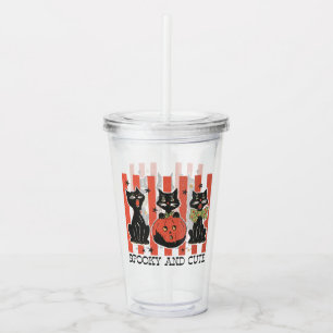 Vaso Acrílico Sombrío y lindo - Gato negro y calabaza