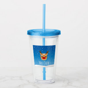 Vaso Acrílico Sonriente nevada de reno azul personalizado