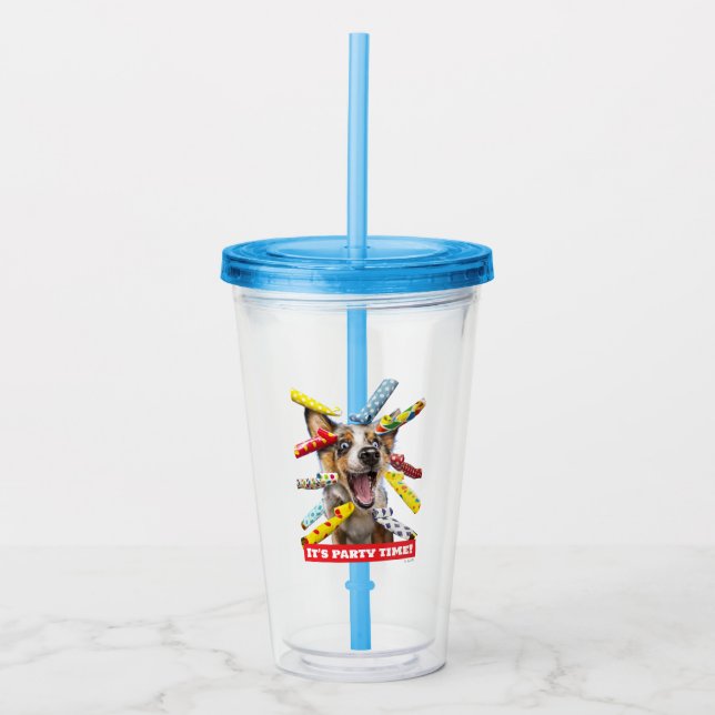 Vaso Acrílico Sopladores de fiesta para perros felices (Anverso)