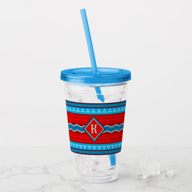 Vaso Acrílico Southwest River Canyon Red Turquoise Monogram (Anverso (hielo))