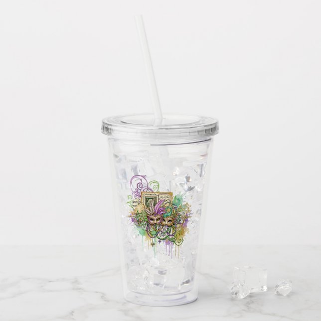 Vaso Acrílico Splatter Mardi Gras collage (Anverso (hielo))