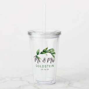 Vaso Acrílico Sr y Sra Foliage Fecha Personalizada