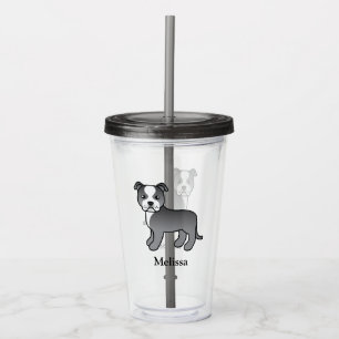 Vaso Acrílico Staffie azul y blanco Perro de dibujos animados li