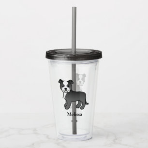 Vaso Acrílico Staffie Blanco Y Negro Perro De Dibujos Animados L