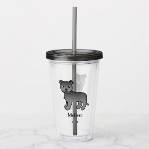 Vaso Acrílico Staffie inglés azul Perro de dibujos animados lind