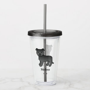 Vaso Acrílico Staffie inglés negro perro de dibujos animados lin