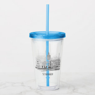 Vaso Acrílico Stavanger Noruega Hermoso dibujo de paisaje urbano