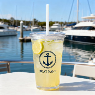 Vaso Acrílico Su nombre de barco Ancla de mar Azul