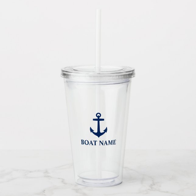 Vaso Acrílico Su Nombre De Barco Anclaje Azul (Anverso)