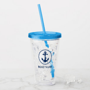 Vaso Acrílico Su nombre de barco Rope & Anchor Azul