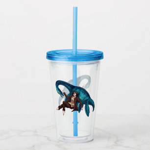 Vaso Acrílico Subacuático con un Plesiosaurio