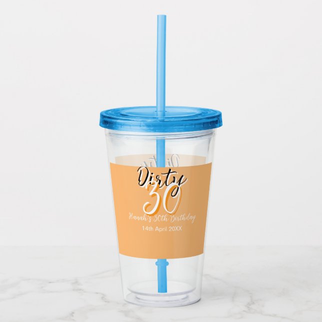 Vaso Acrílico Sucio anuncio de cumpleaños retro simple y naranja (Anverso)