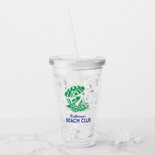 Vaso Acrílico Summer Reading Green Red Beach Club Party (Anverso (hielo))