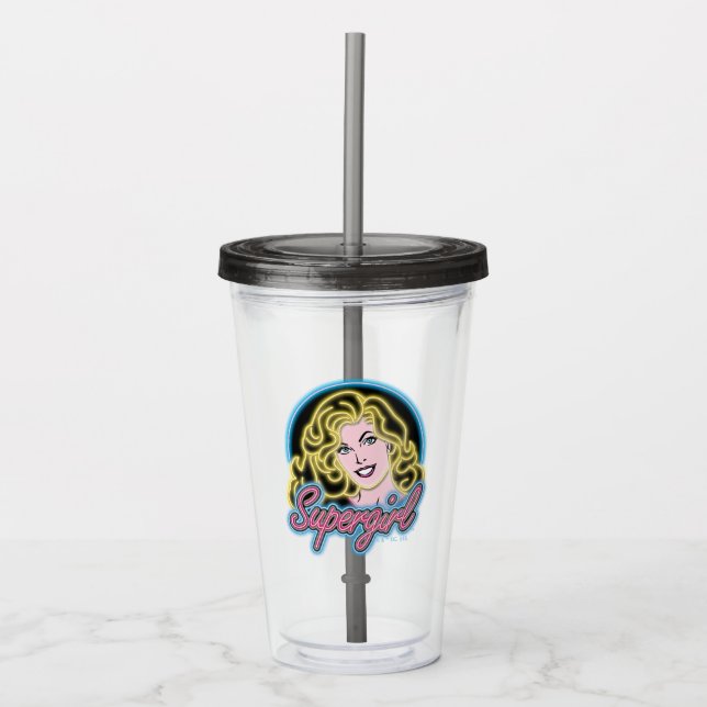 Vaso Acrílico Supergirl Retro Neon Lights Graphic (Anverso)