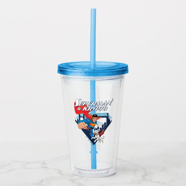 Vaso Acrílico Superman y Krypto Soar (Anverso)