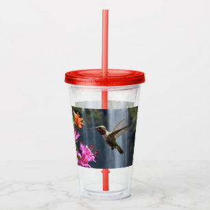 Vaso Acrílico "Susurros de la naturaleza: Hummingbird, cascada