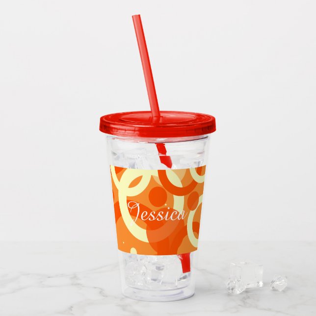 Vaso Acrílico Swirl Naranja estética de los años 70 (Anverso (hielo))