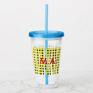 Vaso Acrílico tablero de verificación amarillo negro añadir nomb