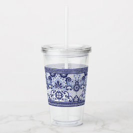 Vaso Acrílico Talavera azul y blanca Mug Pape de arte popular me