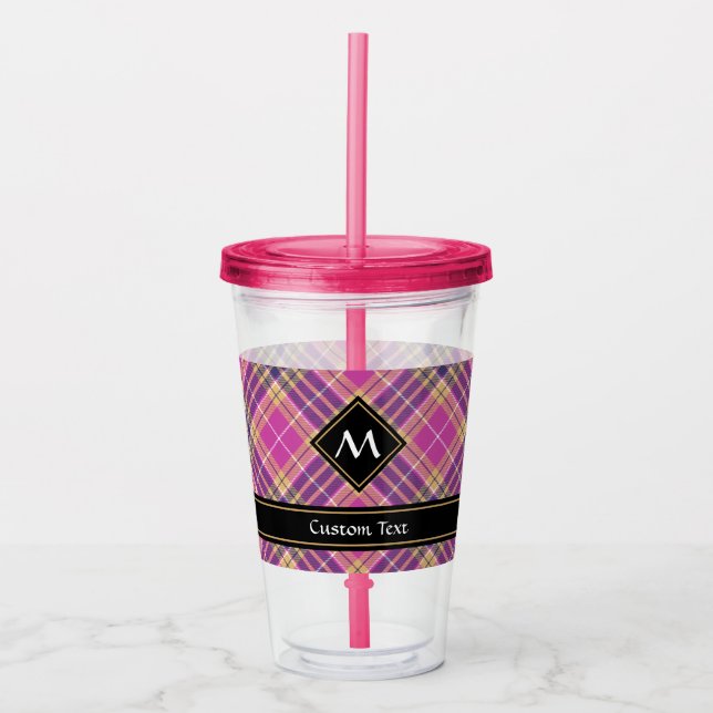 Vaso Acrílico Tartán rosa, dorado y azul (Anverso)