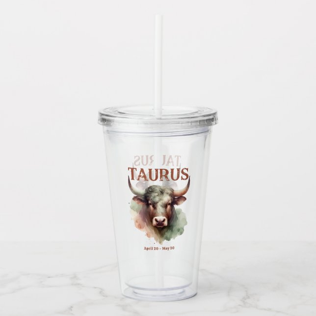 Vaso Acrílico Taurus la acuarela toro Rótulo Zodiac Cumpleaños (Anverso)