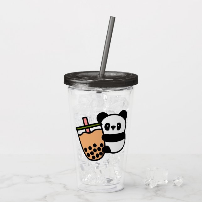 Vaso Acrílico Té de burbuja y oso panda (Reverso (hielo))