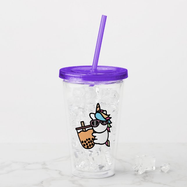 Vaso Acrílico Té de burbuja y unicornio (Reverso (hielo))