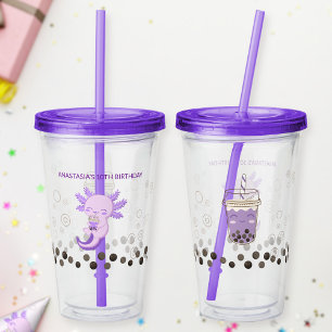 Vaso Acrílico Té de leche con boba de ajolote morado