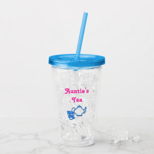 Vaso Acrílico Té de tía con tetera y tazas beben tumbler