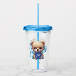 Vaso Acrílico Teddy Bear Blue Baby Shower