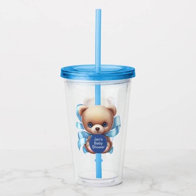 Vaso Acrílico Teddy Bear Blue Baby Shower (Anverso)
