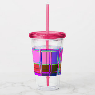 Vaso Acrílico Tela de cuadros rosa patrón de tela madras