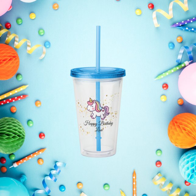 Vaso Acrílico tema de cumpleaños de unicornio (Subido por el creador)