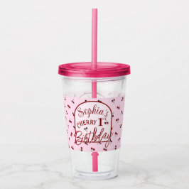 Vaso Acrílico Tema del cerezo Primer cumpleaños Tumbler acrílico