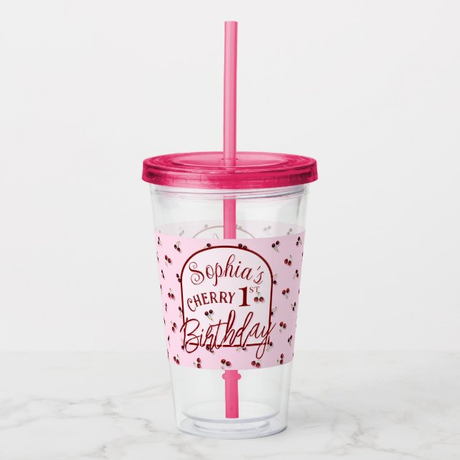 Vaso Acrílico Tema del cerezo Primer cumpleaños Tumbler acrílico (Anverso)