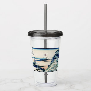 Vaso Acrílico Templo Honganji Vista del Monte Fuji Grabado Japon