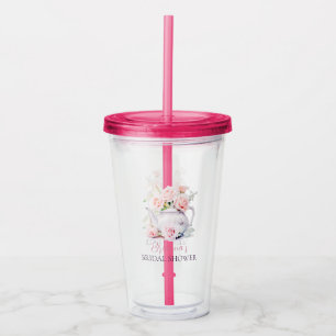 Vaso Acrílico Tetera antigua de rosas rosadas elegantes para des