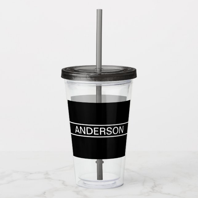 Vaso Acrílico Texto de personalizable | Negra y blanca moderna (Anverso)