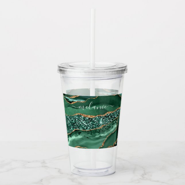 Vaso Acrílico Texto de Tumbler y Personalizado de oro verde esme (Anverso)