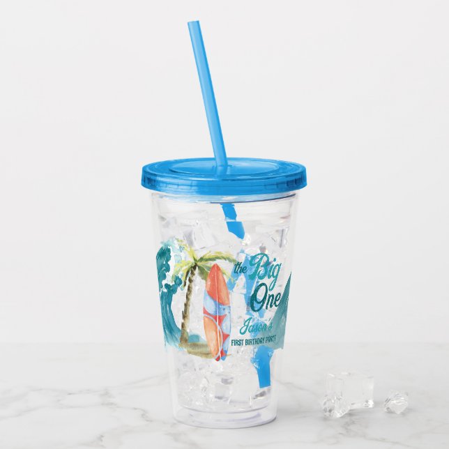Vaso Acrílico The big one birthday party favor gifts surfing (Anverso (hielo))