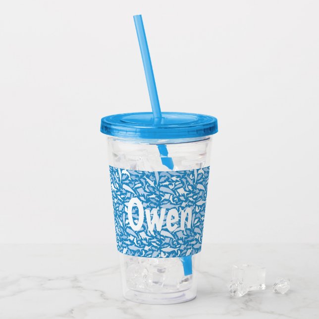 Vaso Acrílico tiburón conocido personalizado de los pescados del (Anverso (hielo))