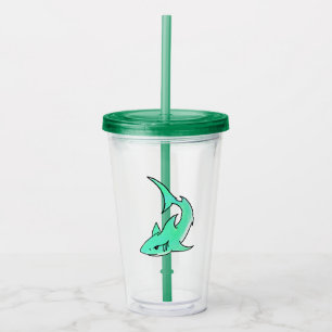 Vaso Acrílico tiburón sonriente de dibujos animados azul verde m