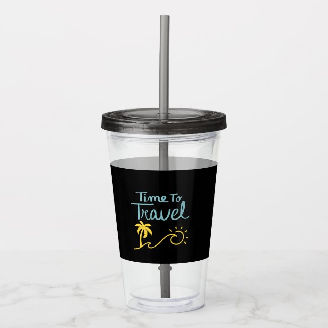 Vaso Acrílico Tiempo para viajar a la playa (Anverso)