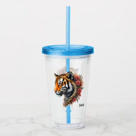 Vaso Acrílico Tigre de vapor con Ilustracion de Rosas.